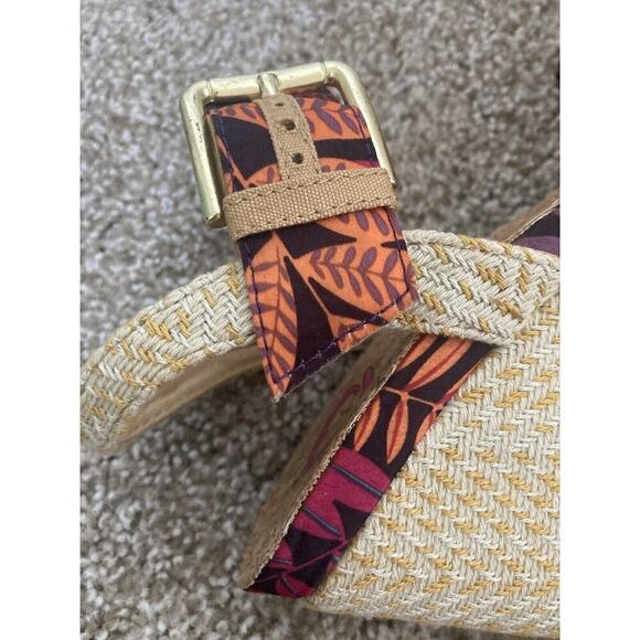 Skechers Hawaiian Floral Aloha Cork Wedge Sandals Heels Women 9 Buckle - Picture 8 of 13